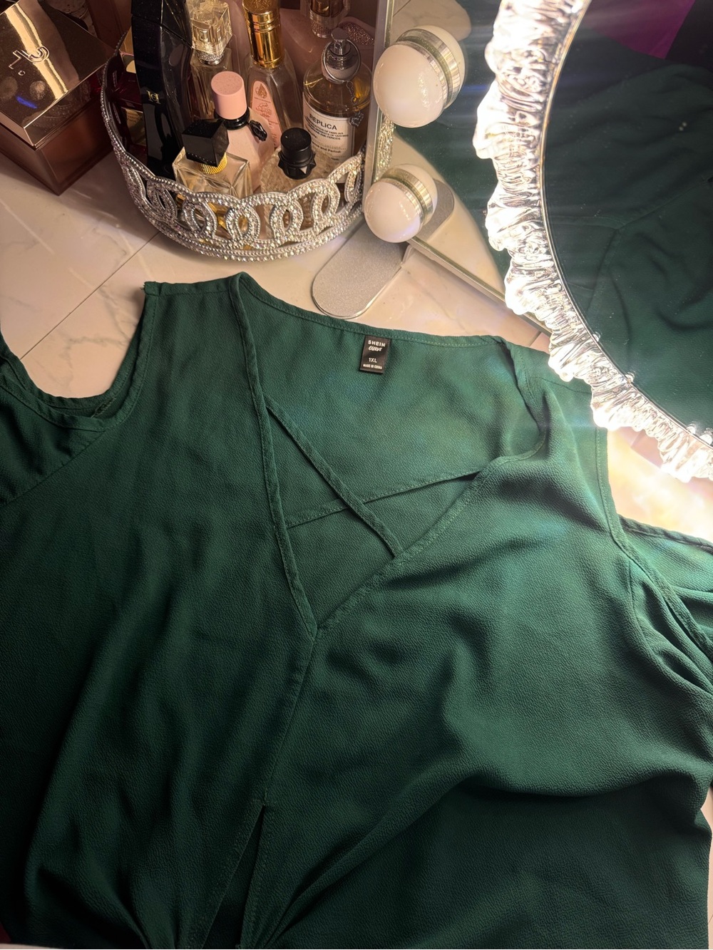 SHEIN Dark Green V-Neck Blouse